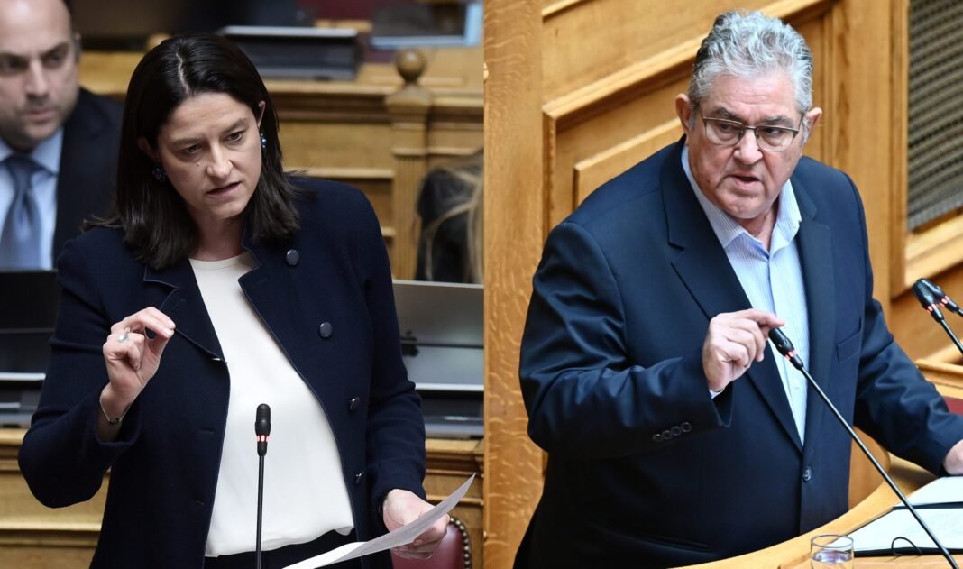 Αντιπαράθεση-Κεραμέως-–-Κουτσούμπα-στη-Βουλή-για-την-ψηφιακή-κάρτα-εργασίας-–-«Η-υπουργός-συνεχίζει-να-ξύνεται-στην-γκλίτσα-του-τσοπάνη»