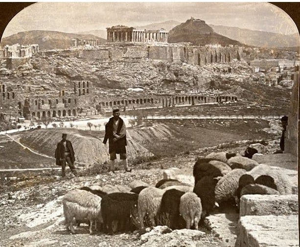 Shepherds and Sheep: A View of the Athens Acropolis in 1907