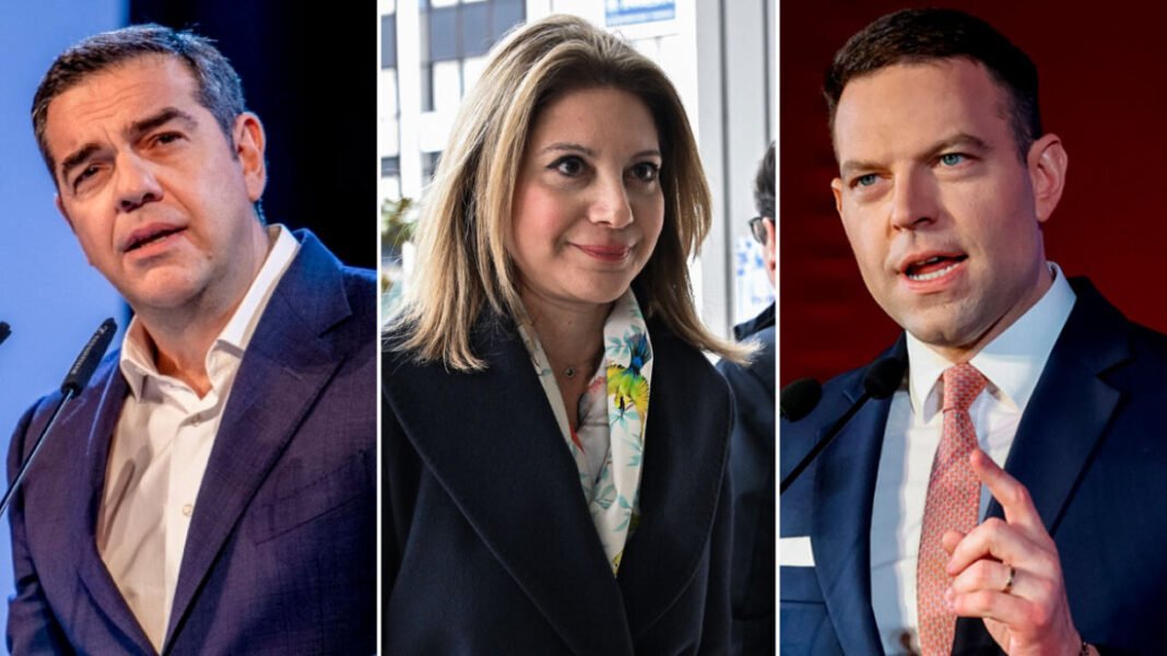 Τριγωνικές… βολές στη μάχη για τον δεύτερο: Τσίπρας και Κασσελάκης κατά Καρυστιανού, τα πυρά της «προέδρου Μαρίας»