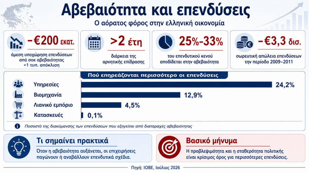 ΙΟΒΕ: Ένα σοκ αβεβαιότητας «καίει» 200 εκατ. ευρώ επενδύσεων και έως 25.000 θέσεις εργασίας ΙΟΒΕ:-Ένα-σοκ-αβεβαιότητας-«καίει»-200-εκατ-ευρώ-επενδύσεων-και-έως-25.000-θέσεις-εργασίας